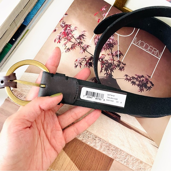 Frye Black Leather Belt with Gold Buckle - Picture 3 of 3